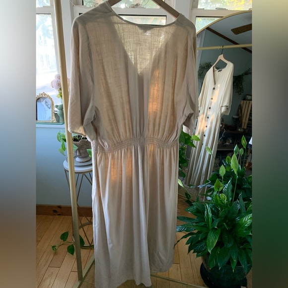 Banana Republic Sand Tan Shirt Dress XL Tall Button Down Short Sleeve Maxi - Picture 2 of 11